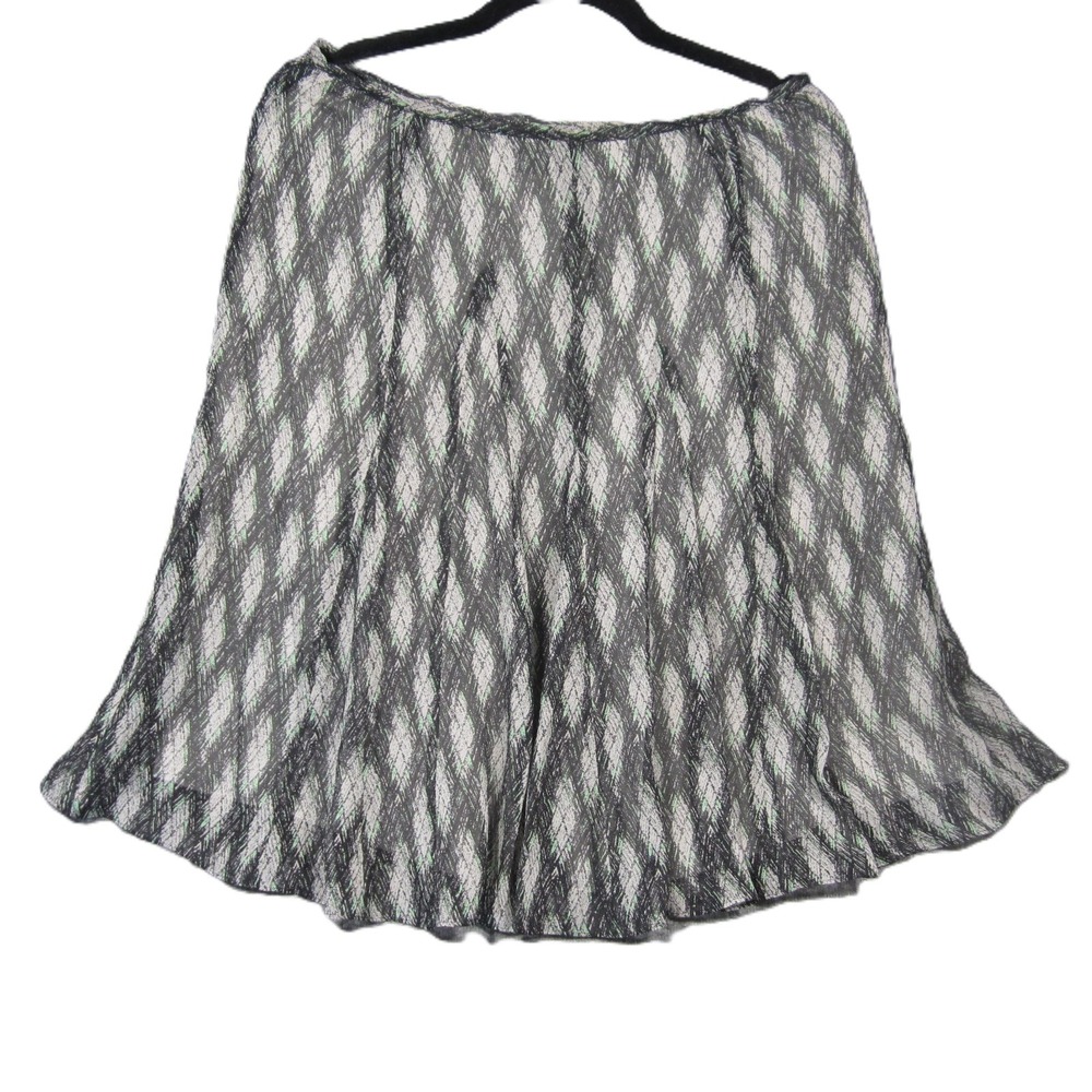 Jones New York Silk Skirt Women 8 Gray Black Geometric A-Line Midi Office Casual